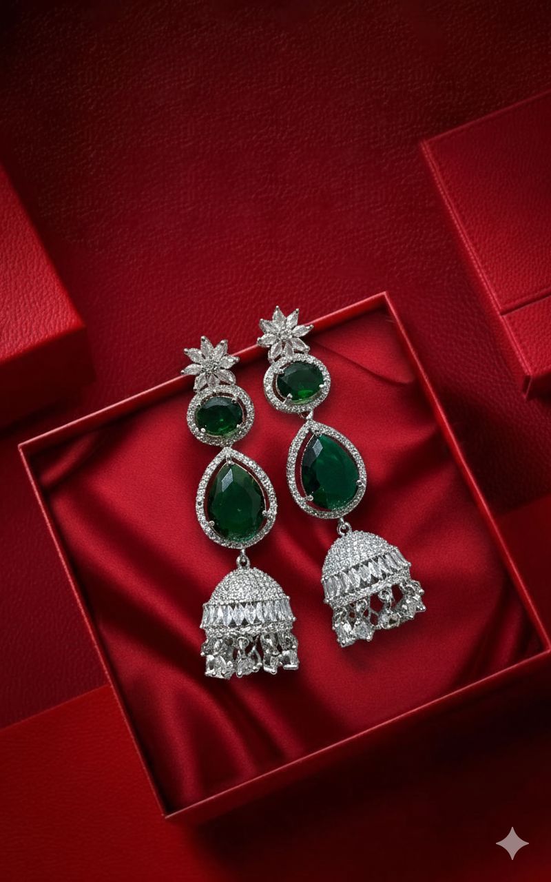 T2O Creation Stone-Studded Long Jhumka Earrings