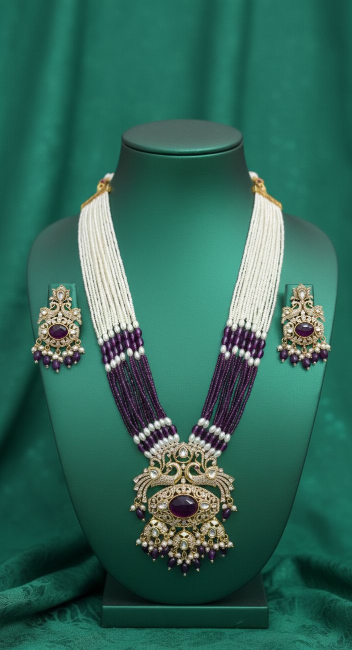T2O Creation Multi-Strand Pearl Kundan Long Necklace Set