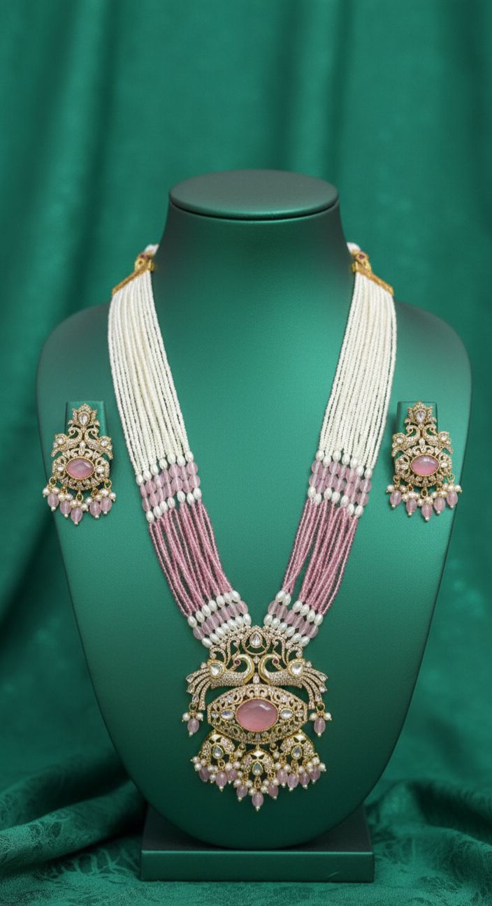 T2O Creation Multi-Strand Pearl Kundan Long Necklace Set