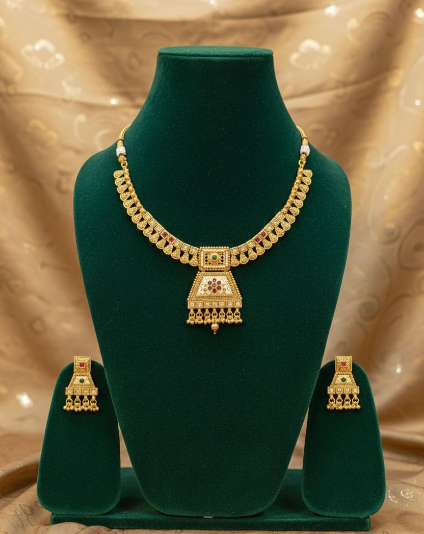 T2O Creation- Traditional South Indian–style temple necklace set.