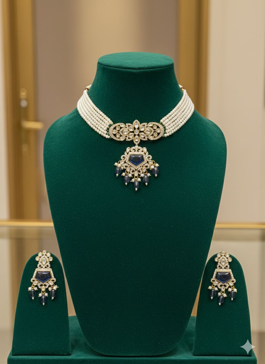 T2O Creation Pearl Kundan Choker Necklace Set