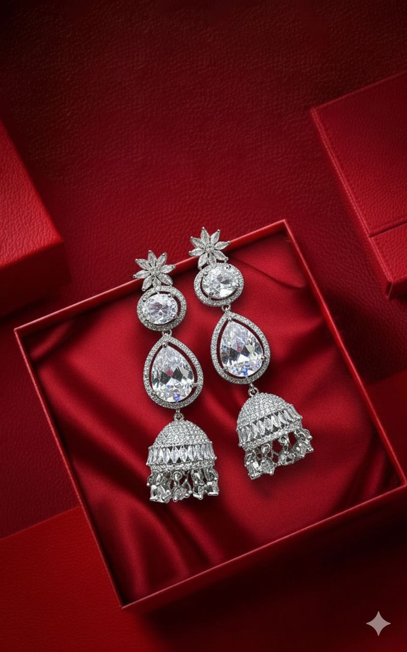 T2O Creation Stone-Studded Long Jhumka Earrings