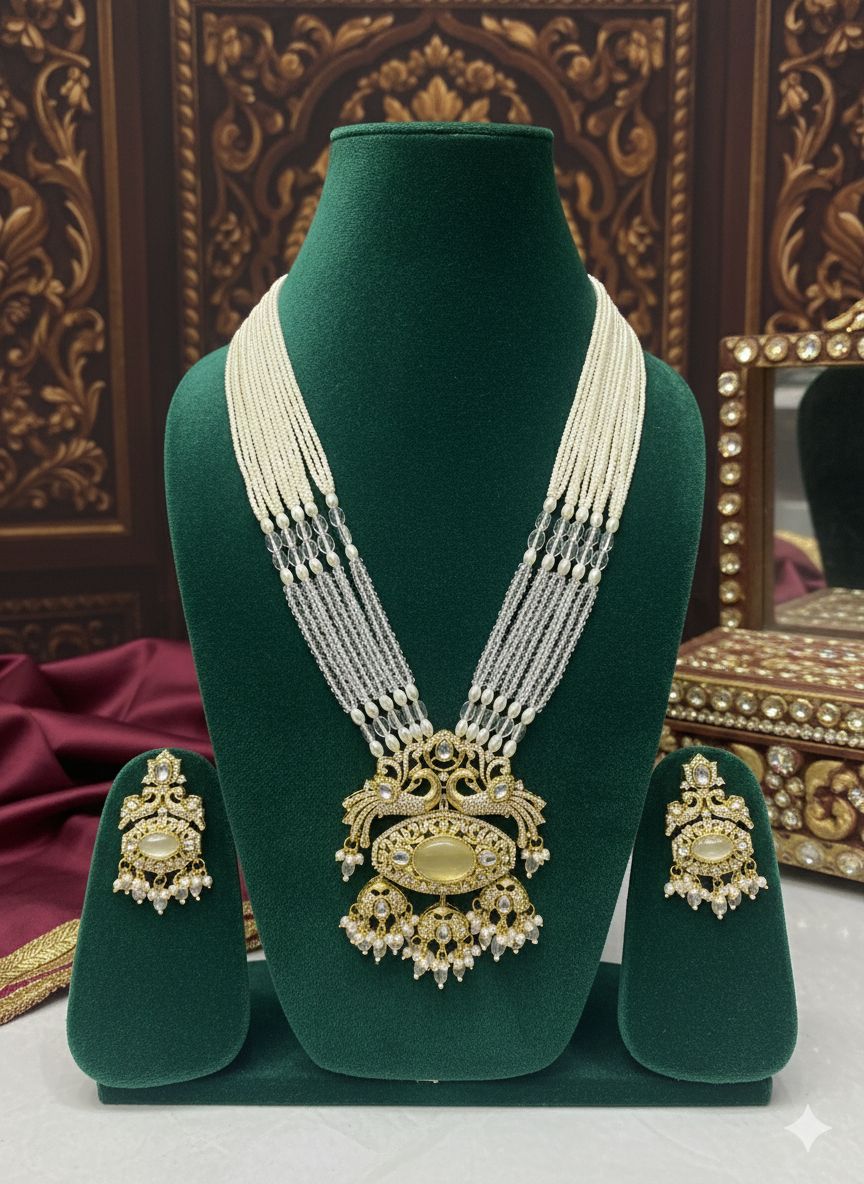 T2O Creation Multi-Strand Pearl Kundan Long Necklace Set